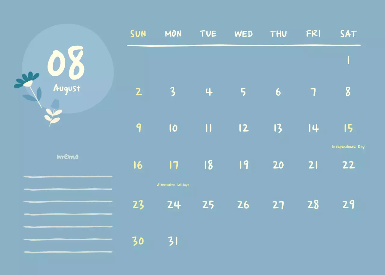 Kalender Yoga Sederhana Biru Laut