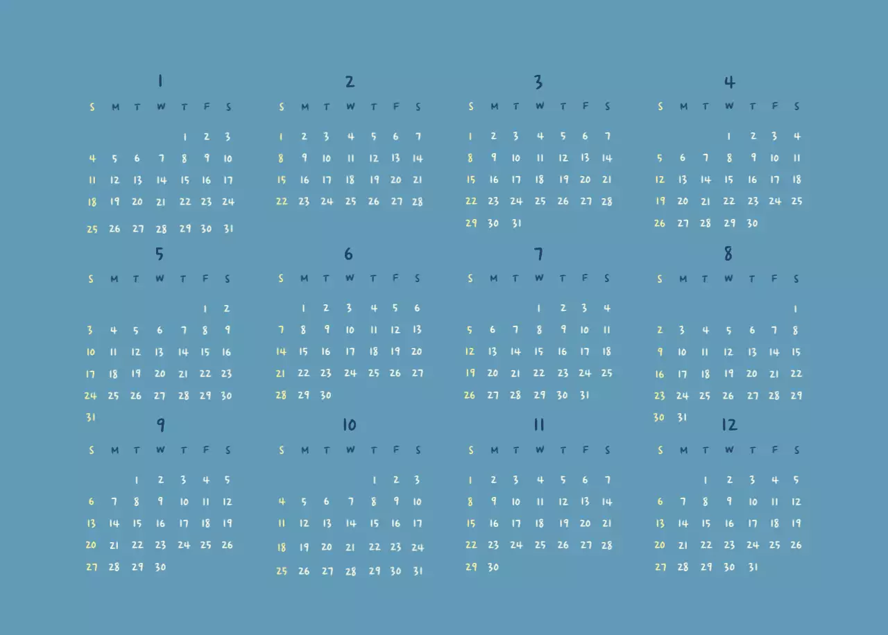 Kalender Yoga Sederhana Biru Laut