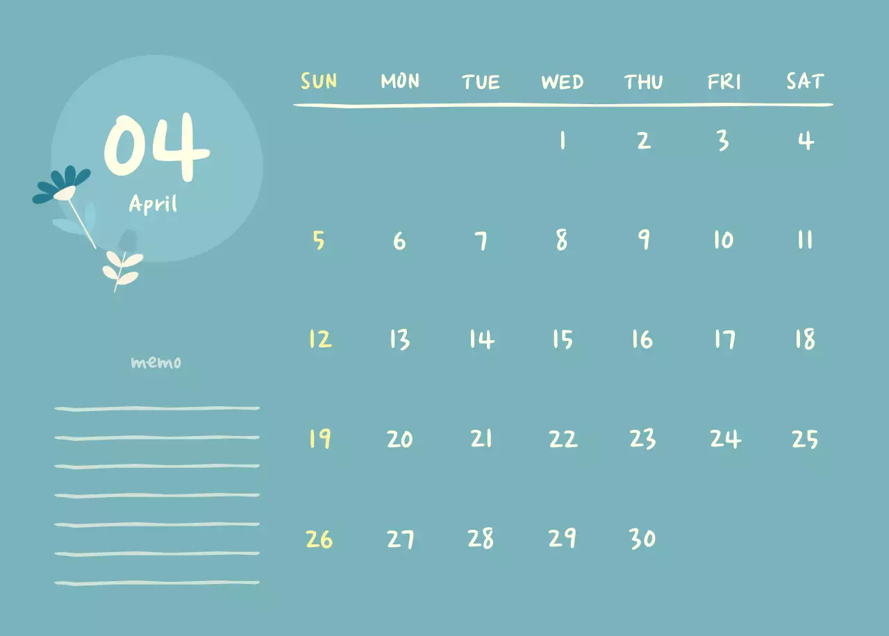 Kalender Yoga Sederhana Biru Laut