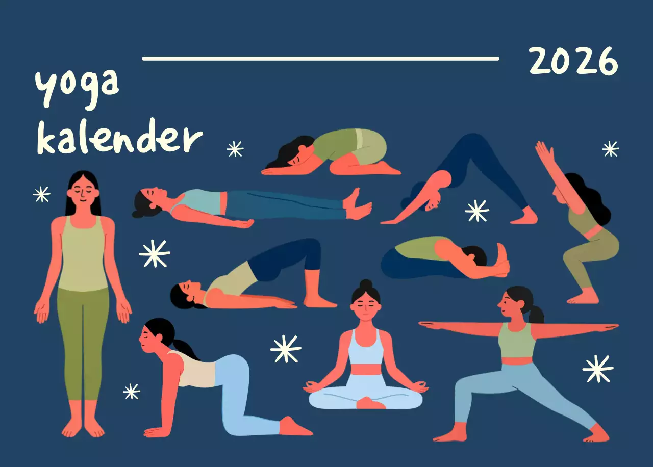 Marineblauwe eenvoudige yogakalender