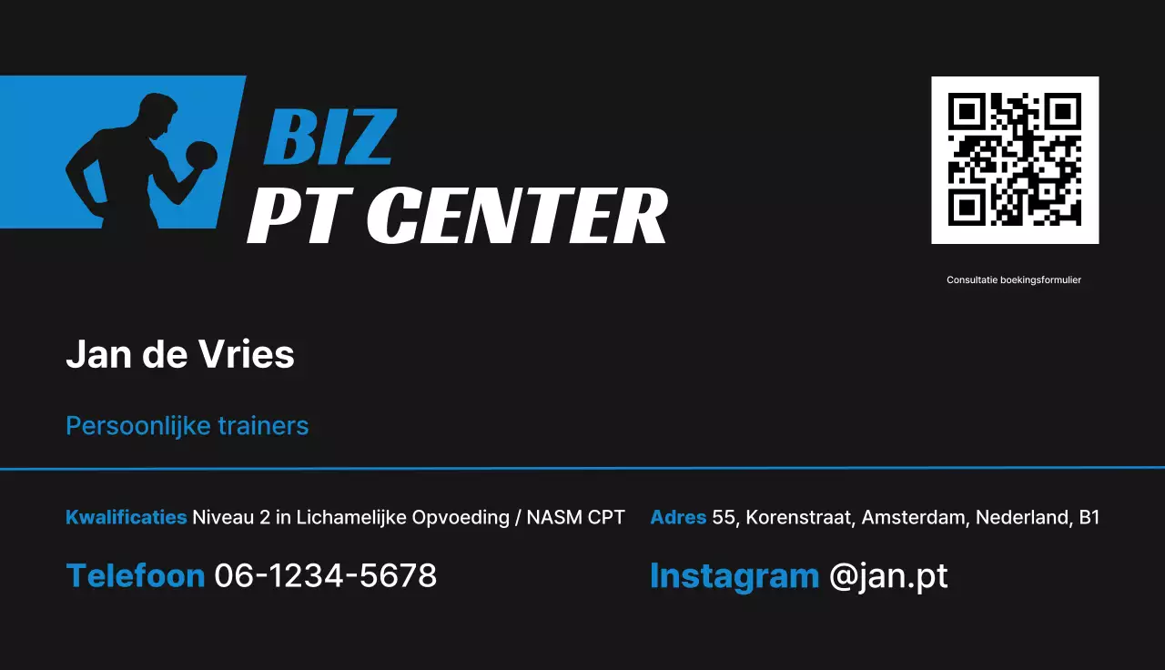 Zwart modern fitness visitekaartje