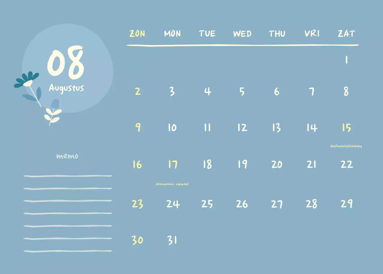 Marineblauwe eenvoudige yogakalender