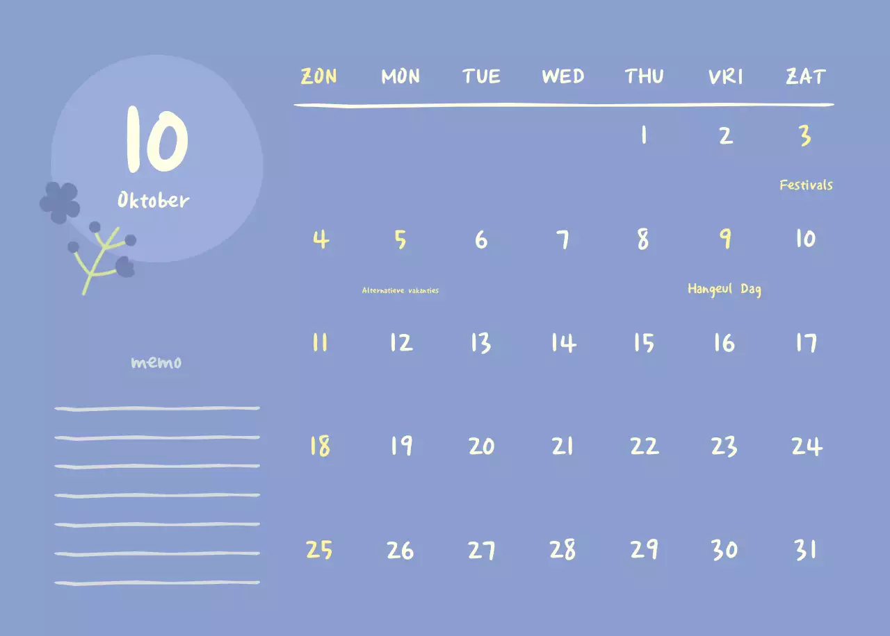 Marineblauwe eenvoudige yogakalender