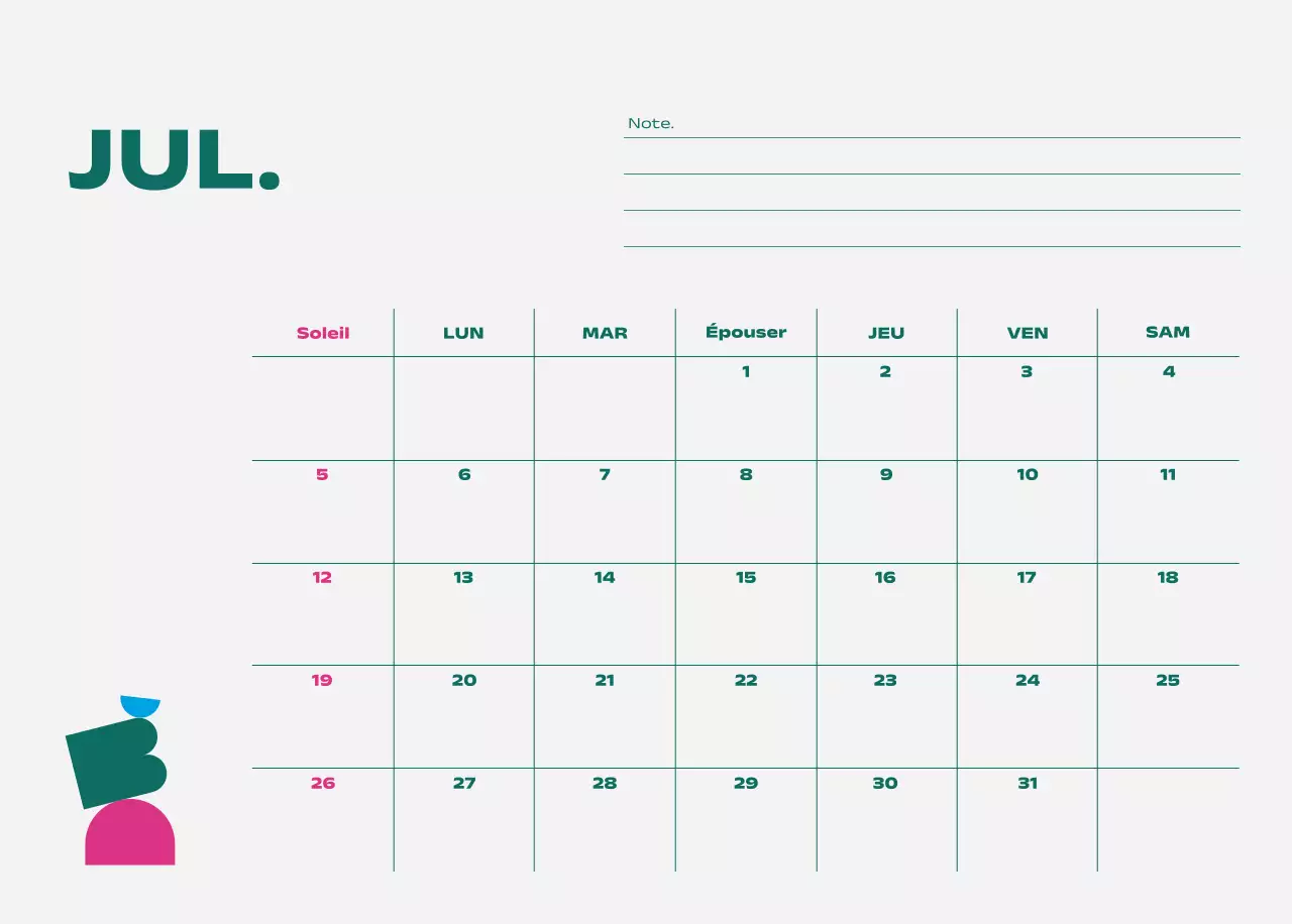 Calendrier Blue Pop Calendrier