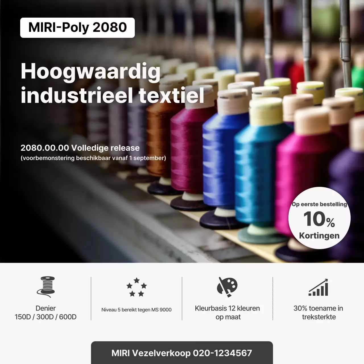 Grijze moderne industriële textieladvertentie