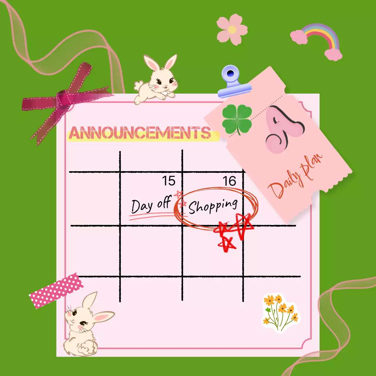 green and pink playful calendar announcement