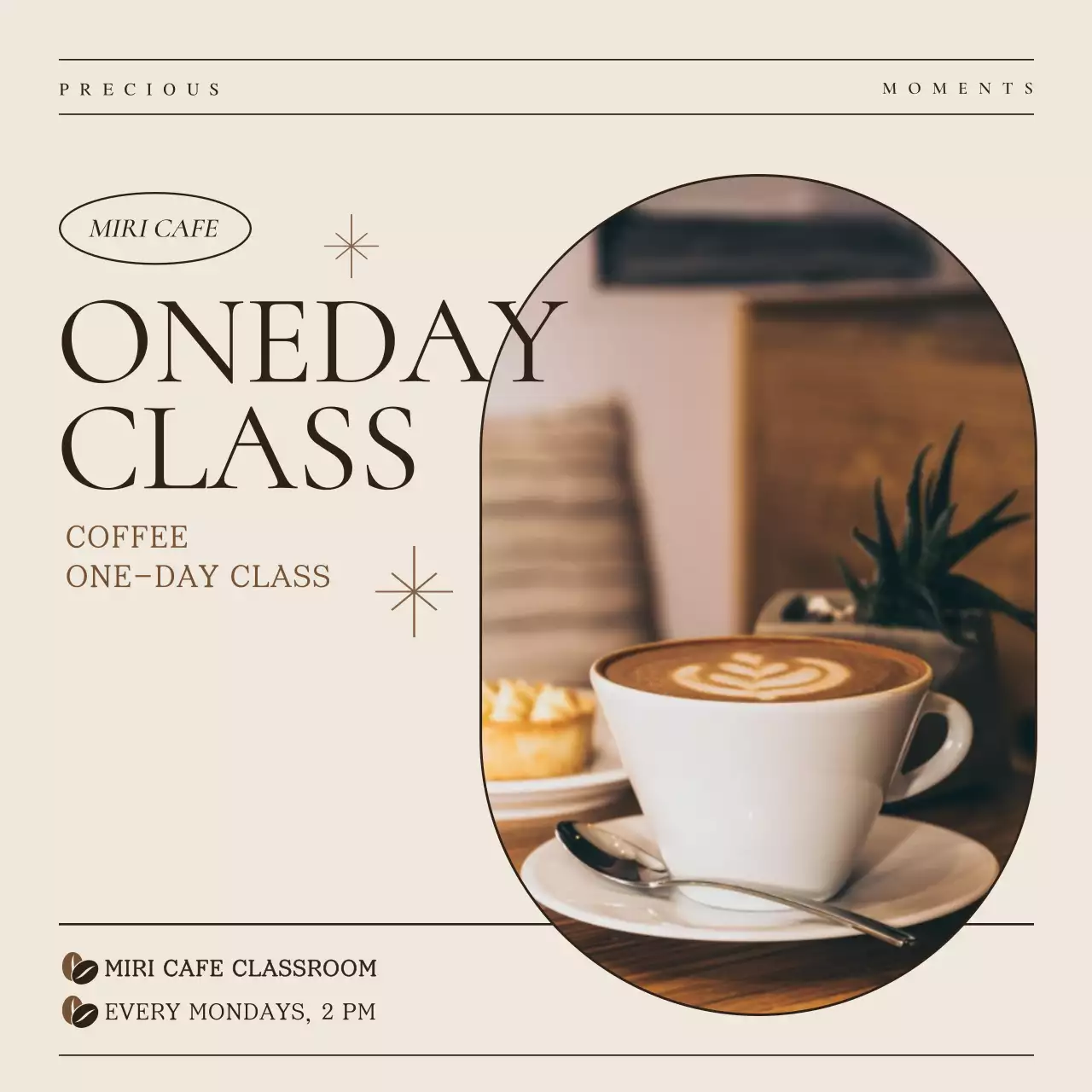 Modern coffee one-day class ad in beige and browns