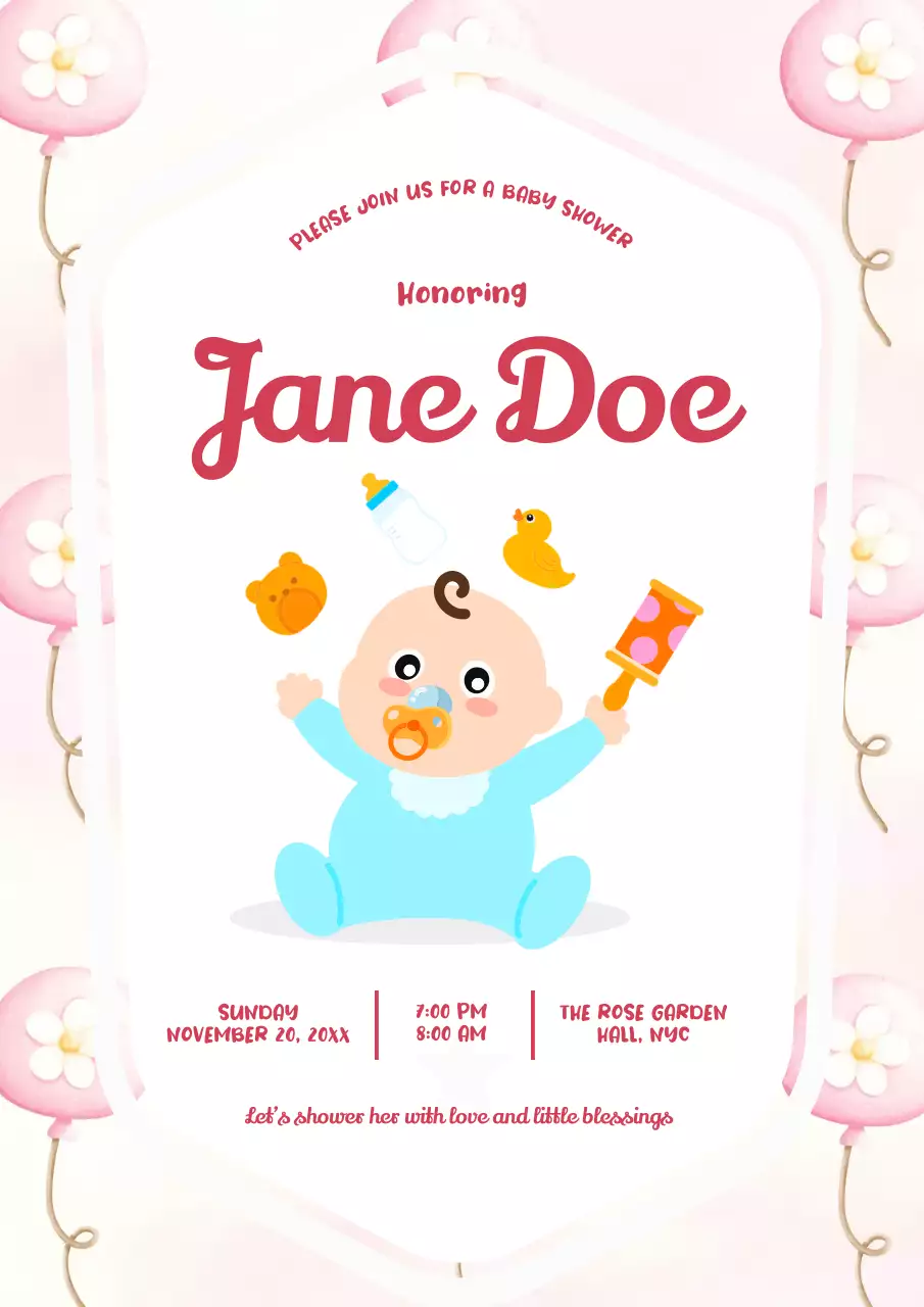 Playful Blue and Pink Baby Celebration Invitation