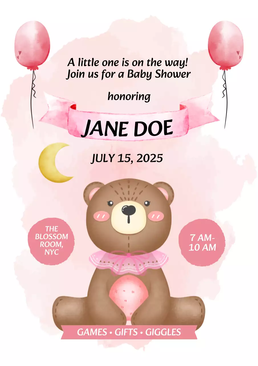 Pink Watercolor Luxury Baby Shower Invitation