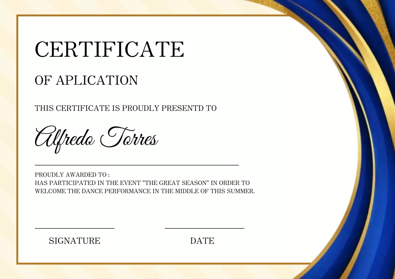 Blue and gold modern certificate
