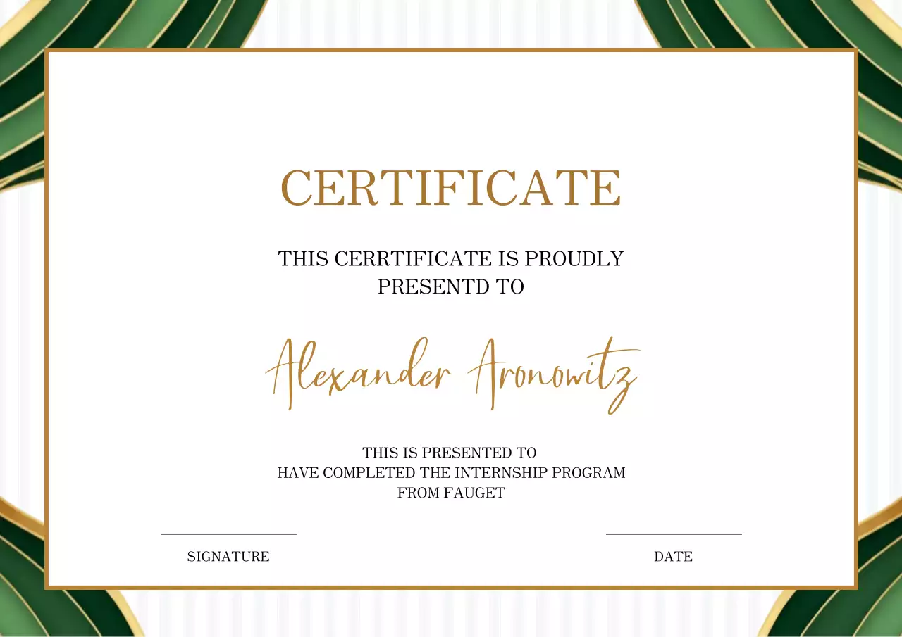 Green and gold modern certificate document