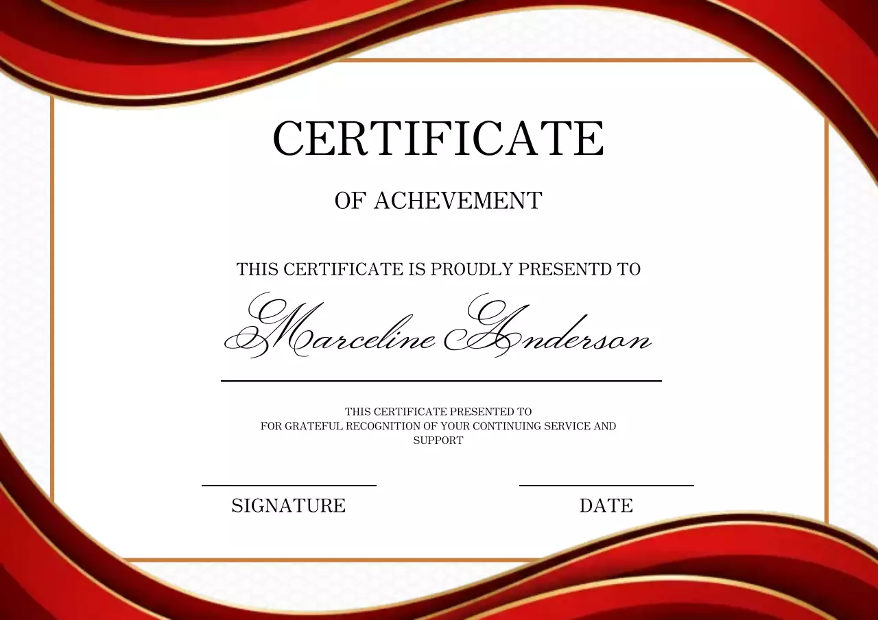 Red and gold elegant achievement certificate