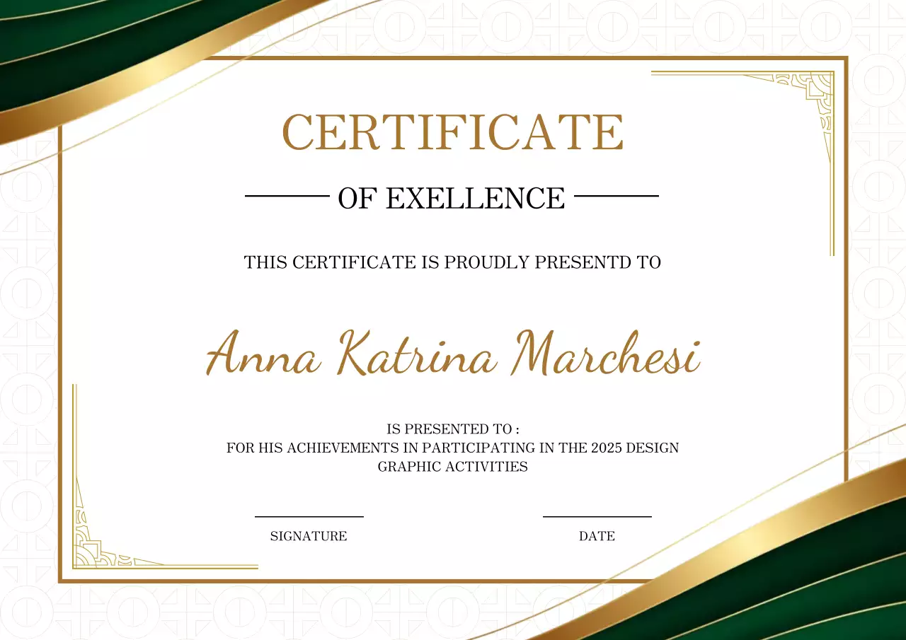 Green and gold modern certificate award
