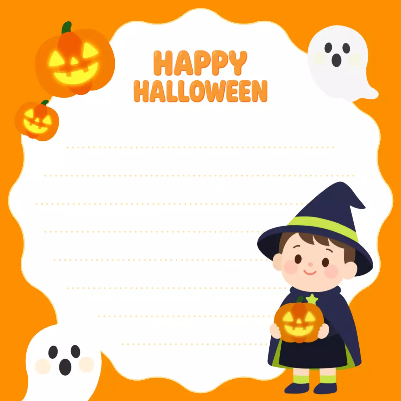 주황 귀여운 해피 할로윈 초대장