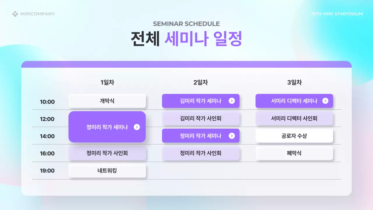 하늘색과 핑크색의 트렌드한 연사 강연 발표자료