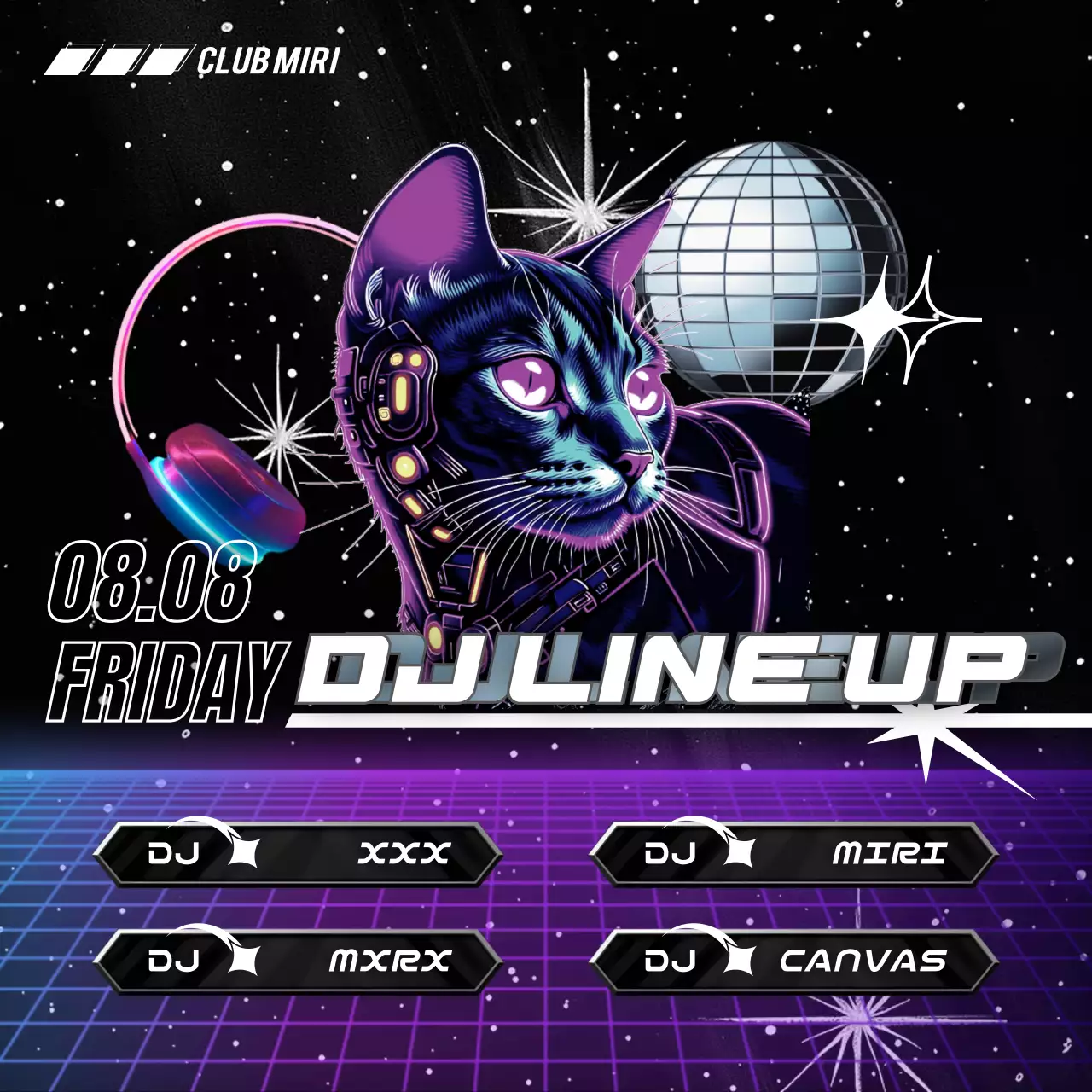 Neon Cyber Dj Event Promotion Social Media Post