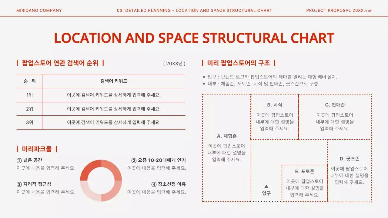 빨강과 흰색의 모던한 디저트 팝업스토어 기획서