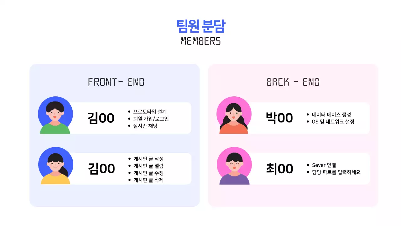 파랑과 핑크색의 심플한 웹 개발 프로젝트 기획서