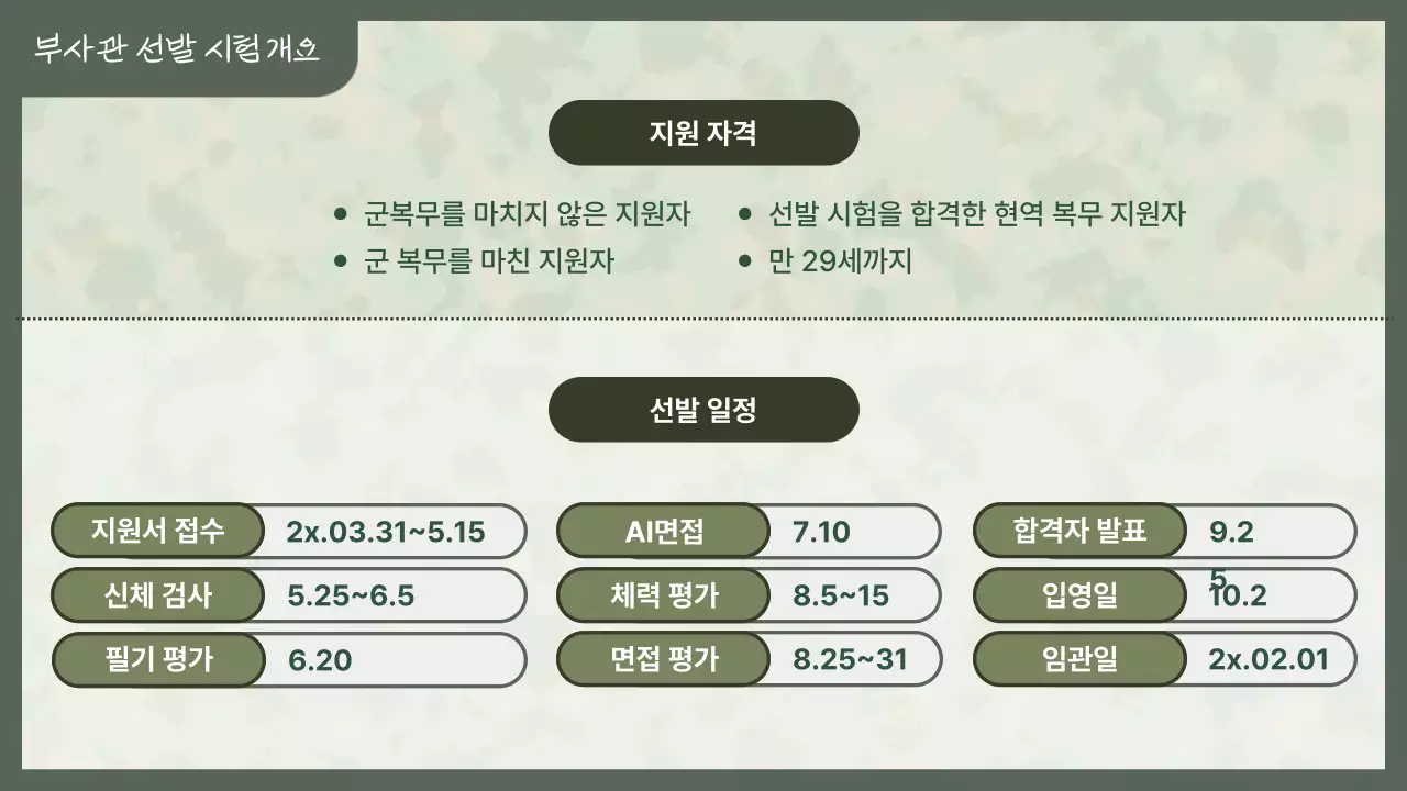 초록색과 연두색의 심플한 부사관 설명회 안내서