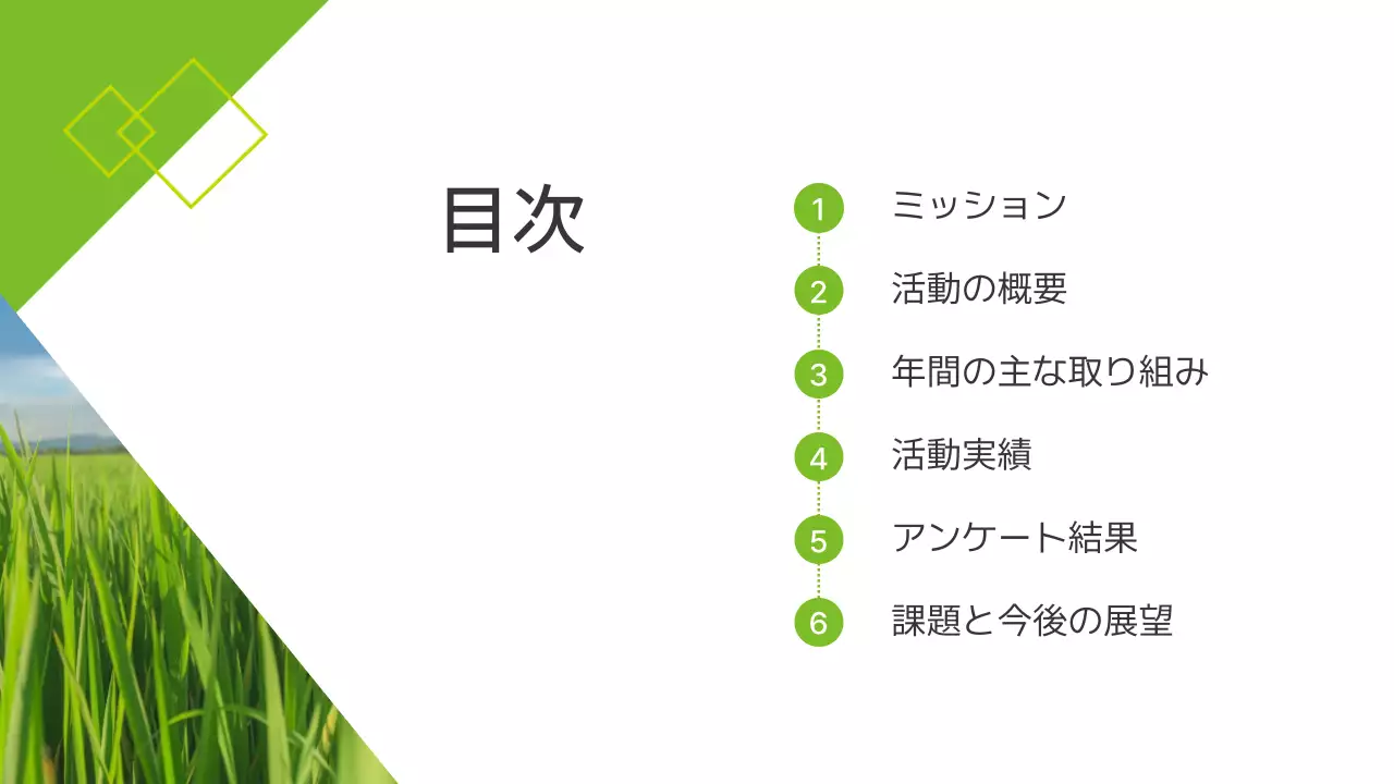 緑 シンプル 報告書 プレゼンテーション