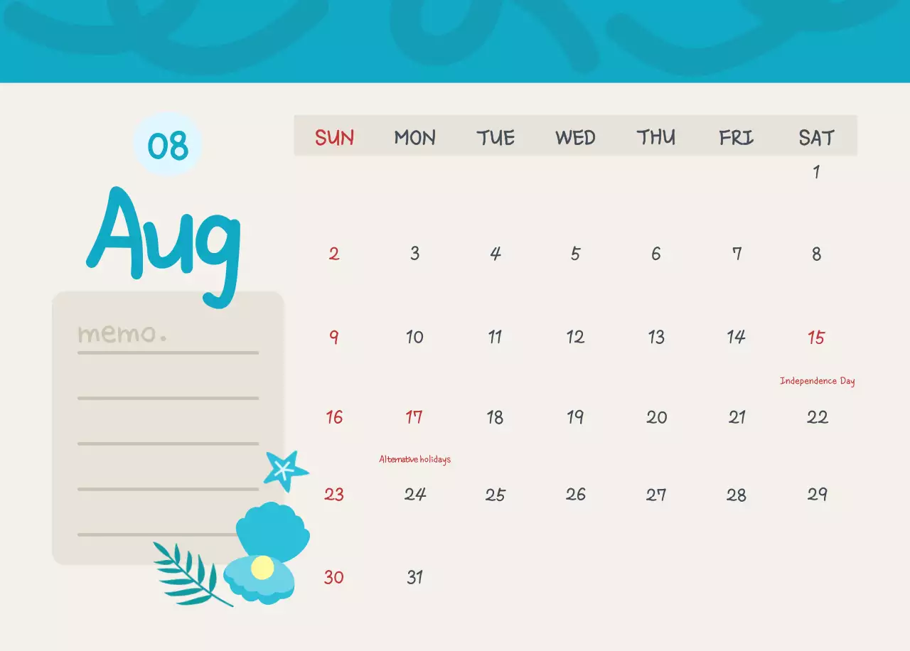 Kalender Lucu Biru Langit