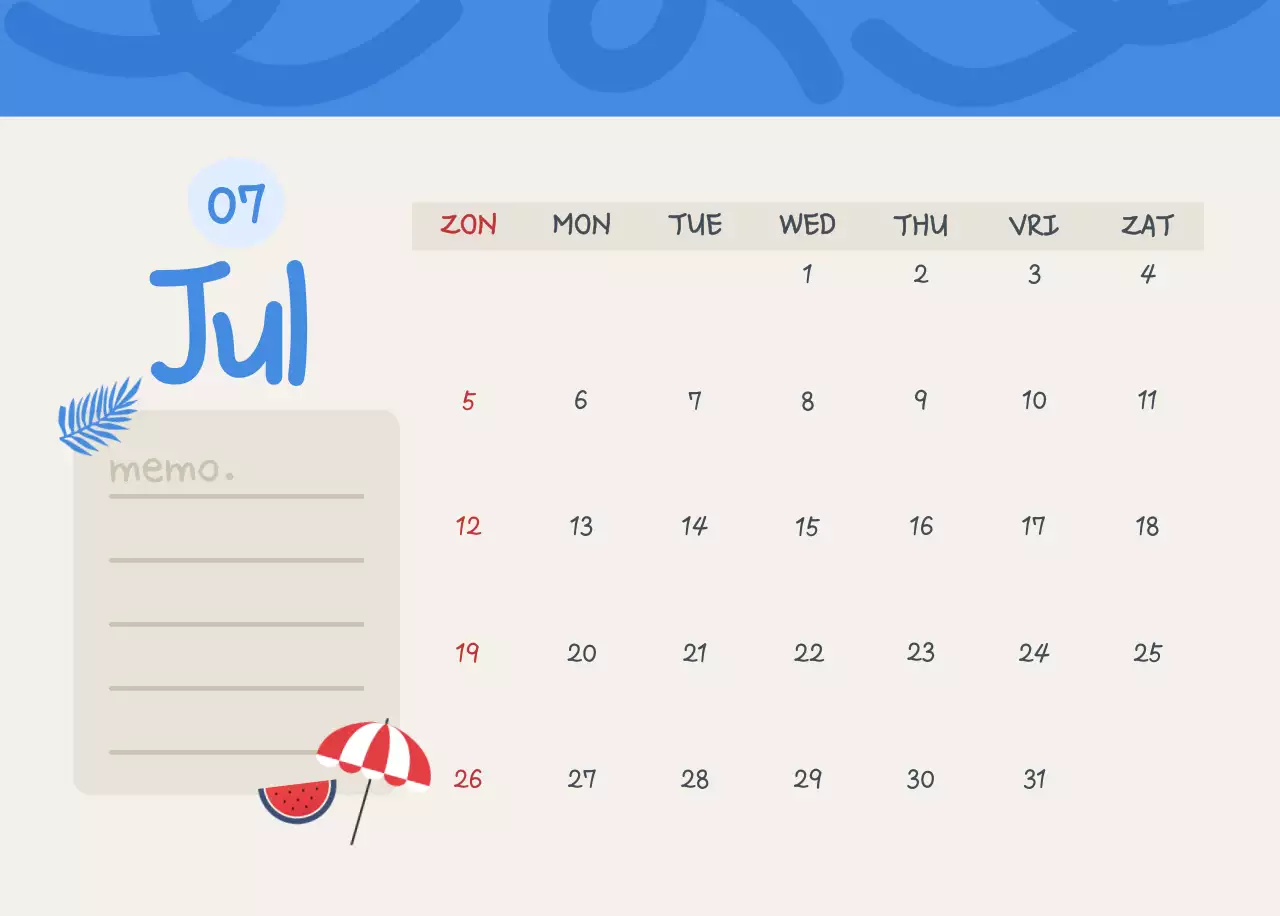 Hemelsblauwe schattige kalender