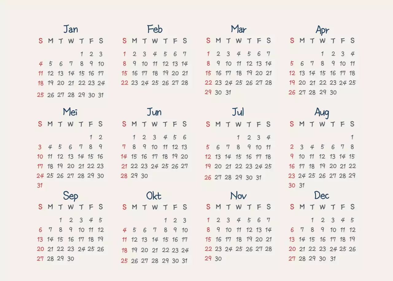 Hemelsblauwe schattige kalender