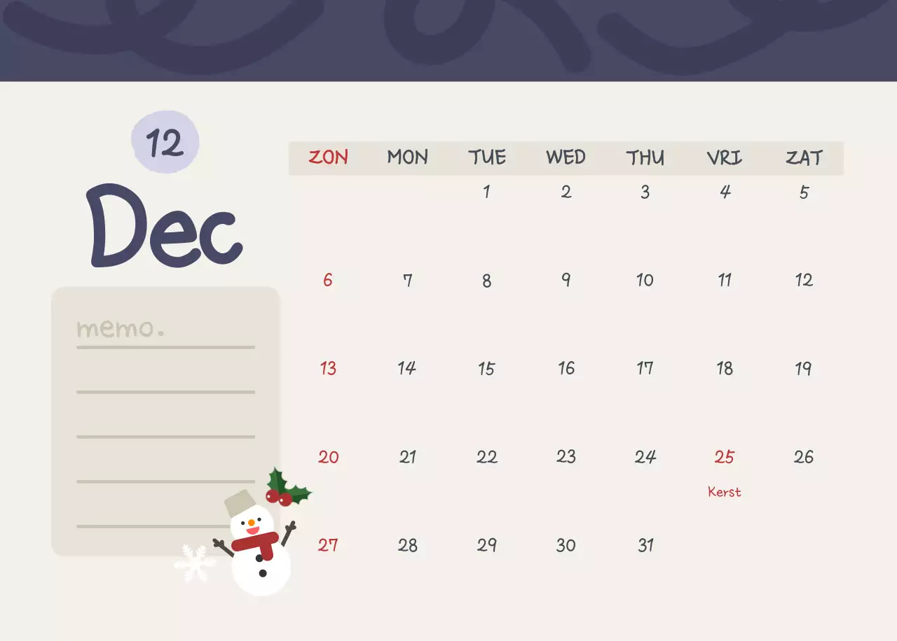 Hemelsblauwe schattige kalender