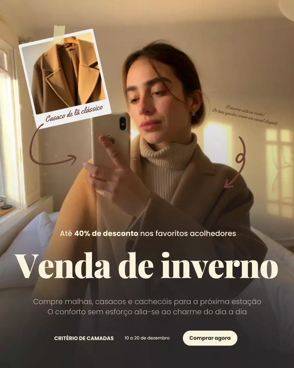 Anúncio de liquidação de inverno moderno bege