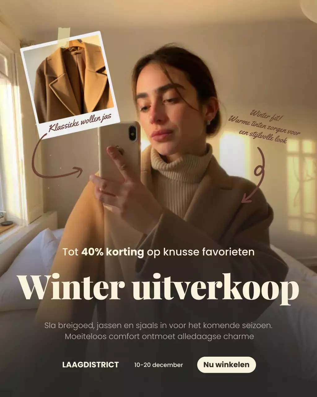 Beige moderne winteruitverkoopadvertentie