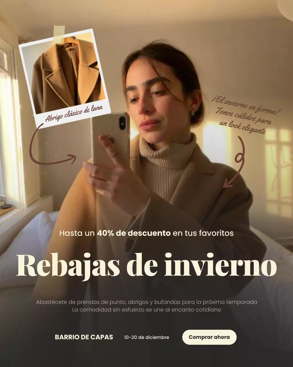 Anuncio de rebajas de invierno modernas en beige