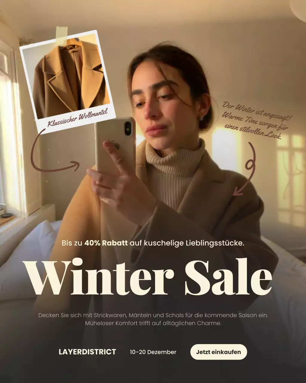 Beigefarbene moderne Winterschlussverkauf-Werbung