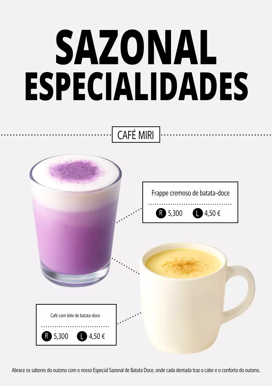 Promoção do cardápio do Yeonbora Modern Cafe