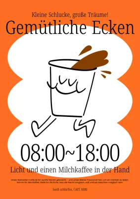 Orangefarbene Anzeige für süßes Café