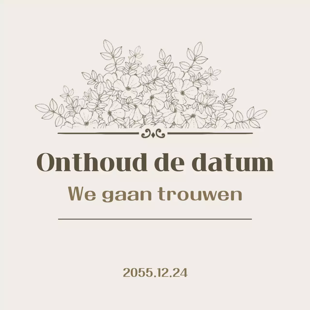 Beige eenvoudige huwelijksuitnodiging