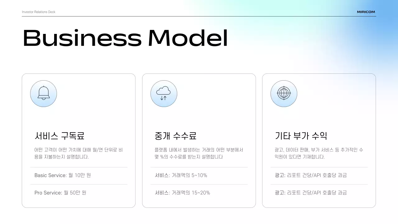 하늘색 모던 발표 자료 설명