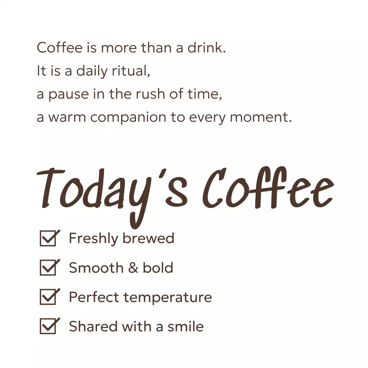 茶色 シンプル コーヒー メニュー 小さなテキスト