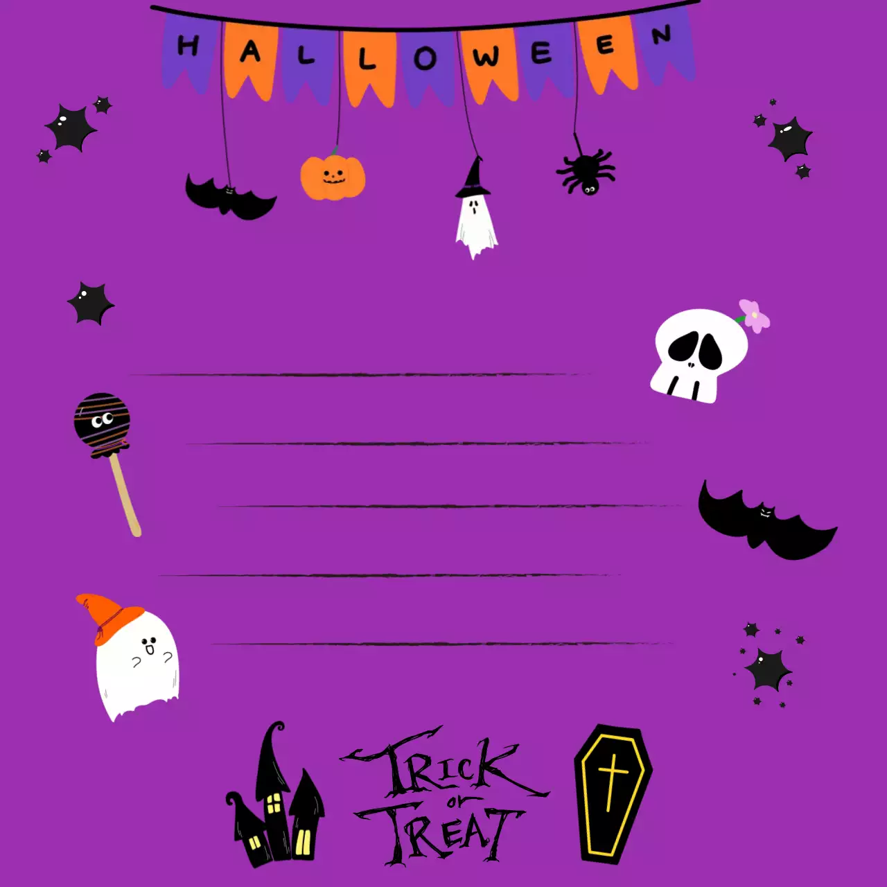 보라색의 아기자기한 할로윈 초대