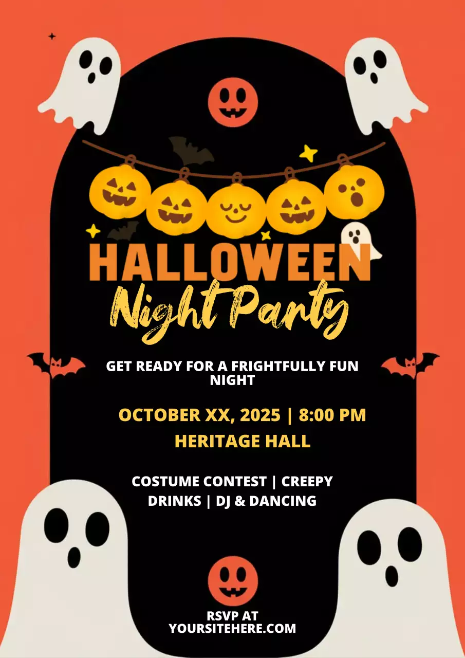 Halloween Night Party Event Advertisement in Retro Orange