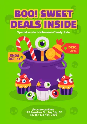 Halloween Candy Sale Promotion in Pop Art Green