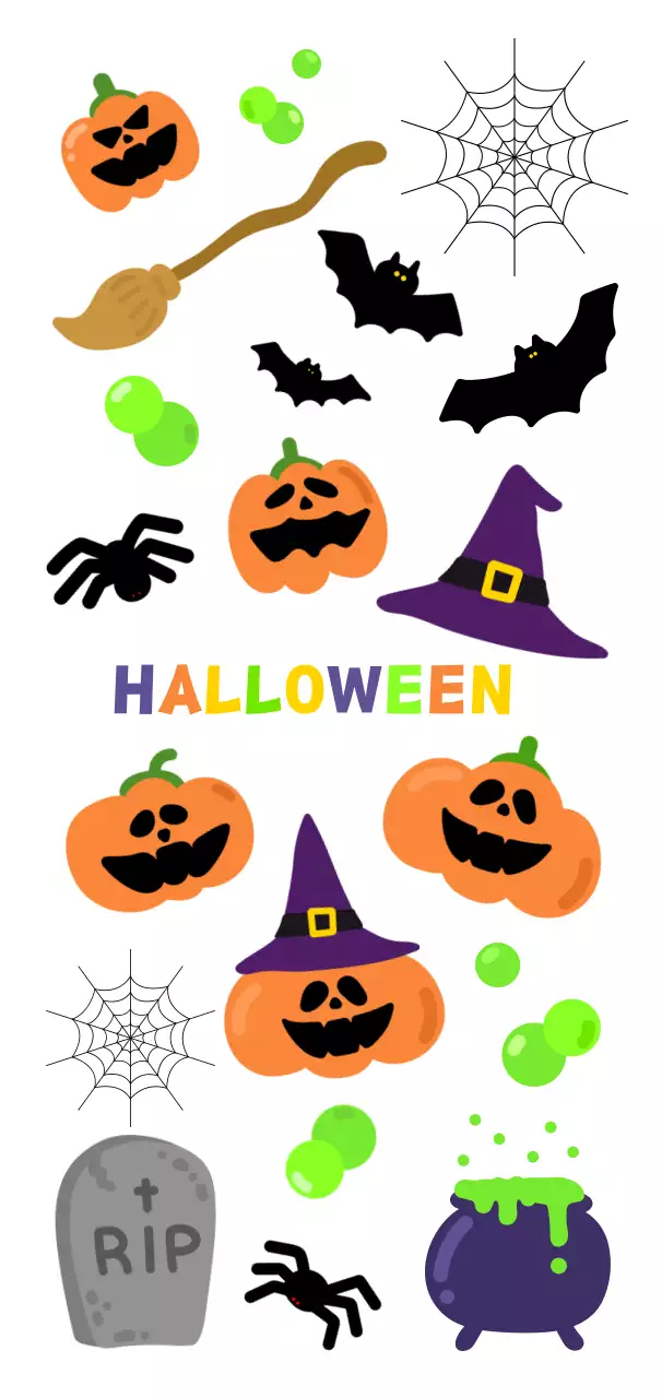 주황색과 연두색과 보라색 아기자기한 할로윈 행사 홍보