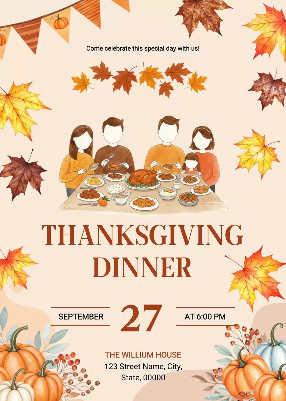 오렌지 전통 추수감사절 초대장