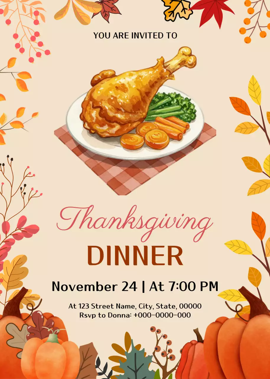 오렌지 전통 추수감사절 초대장