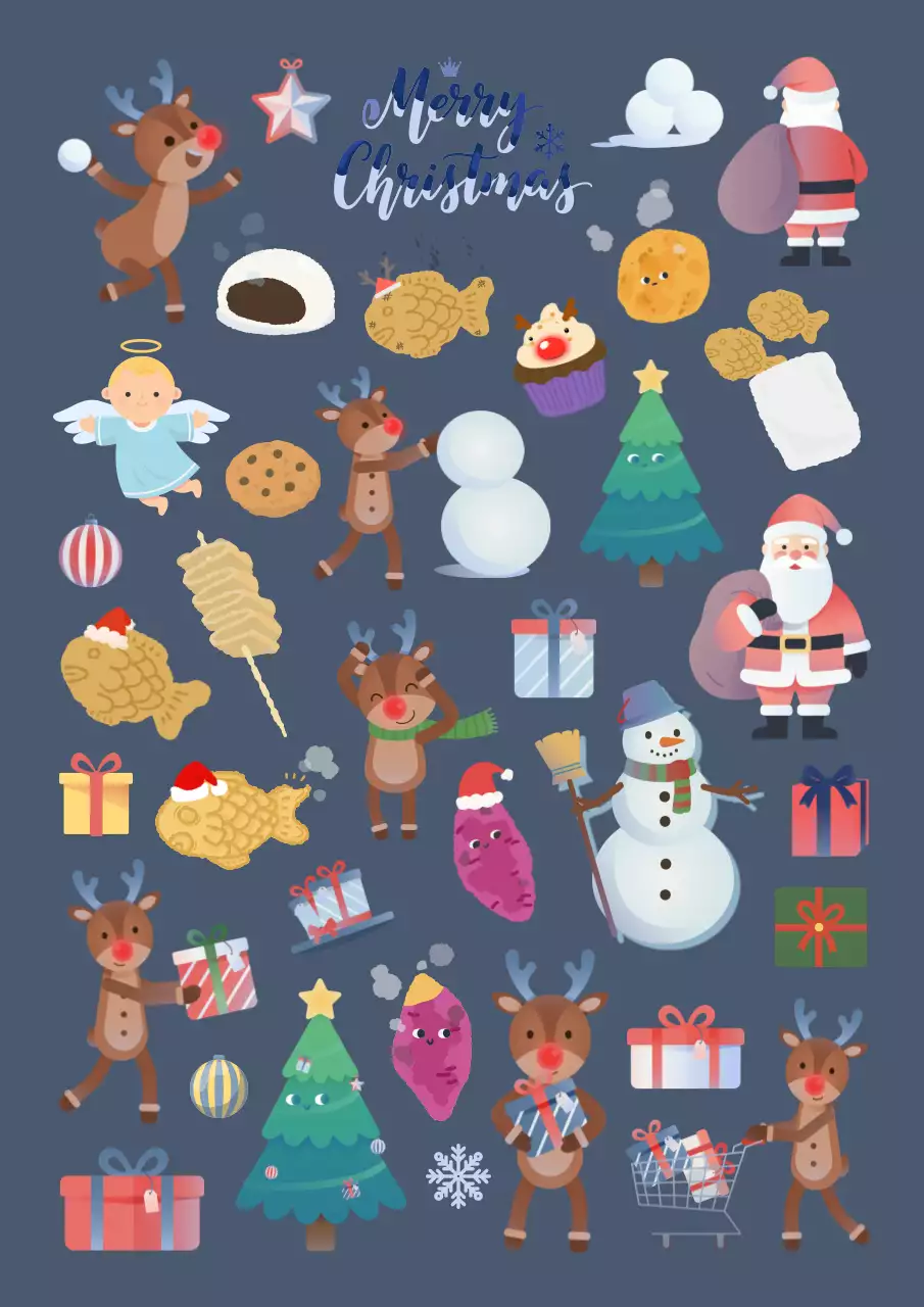 남색 아기자기한 크리스마스 꾸미기