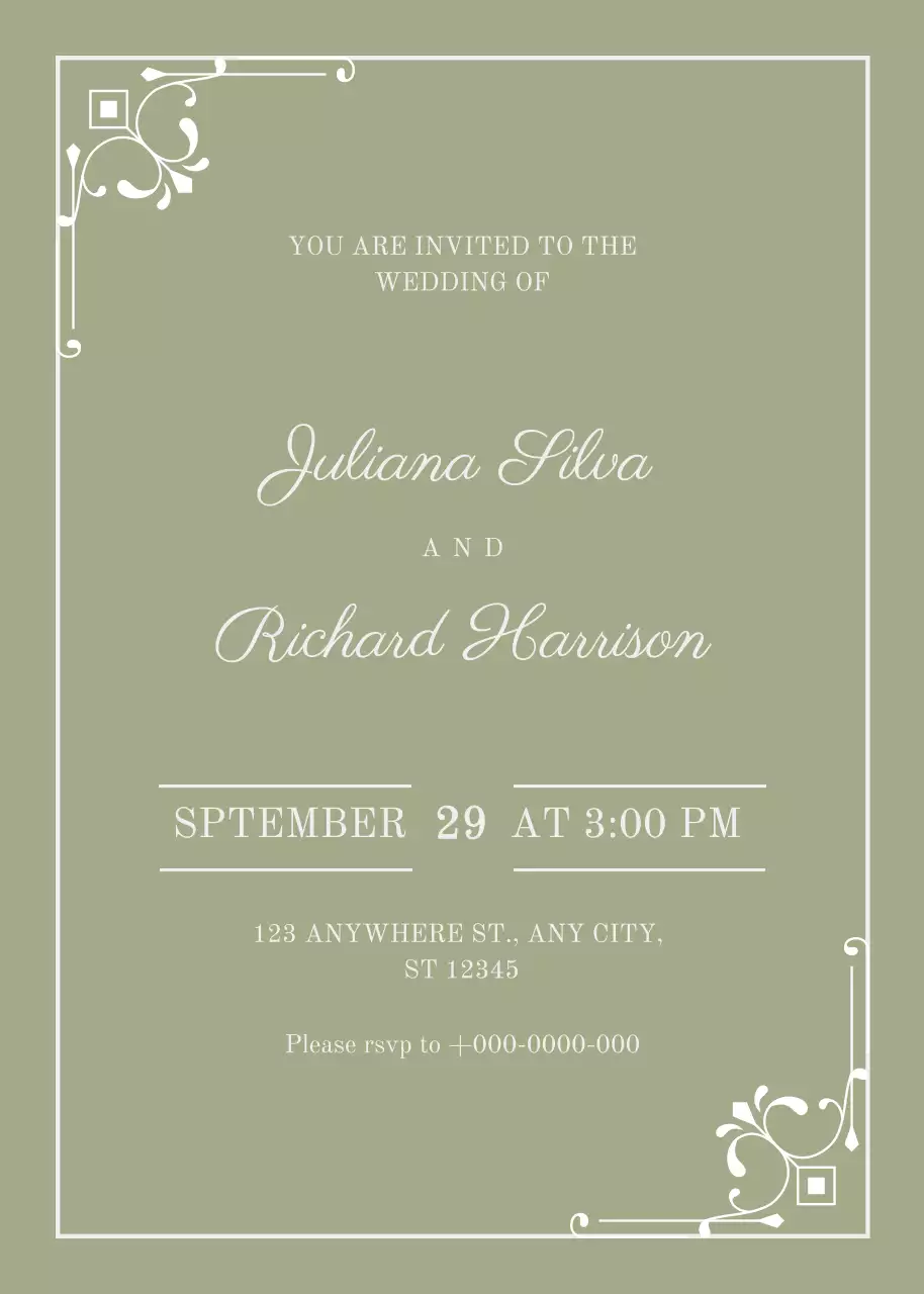 Thiệp cưới tối giản màu xanh lá cây xô thơm