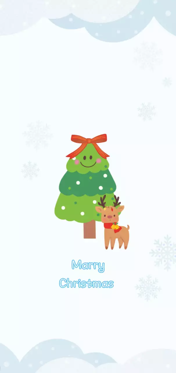 하얀바탕 아기자기한 크리스마스트리와 루돌프