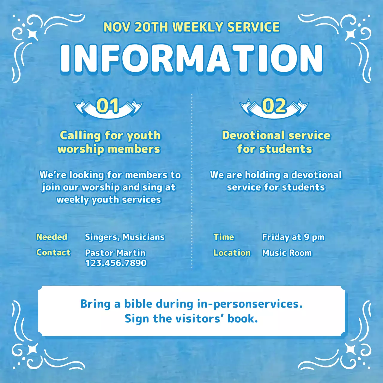 Blue Artistic Church Youth Service Announcement