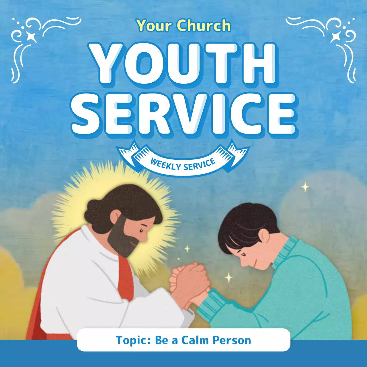 Blue Artistic Church Youth Service Announcement