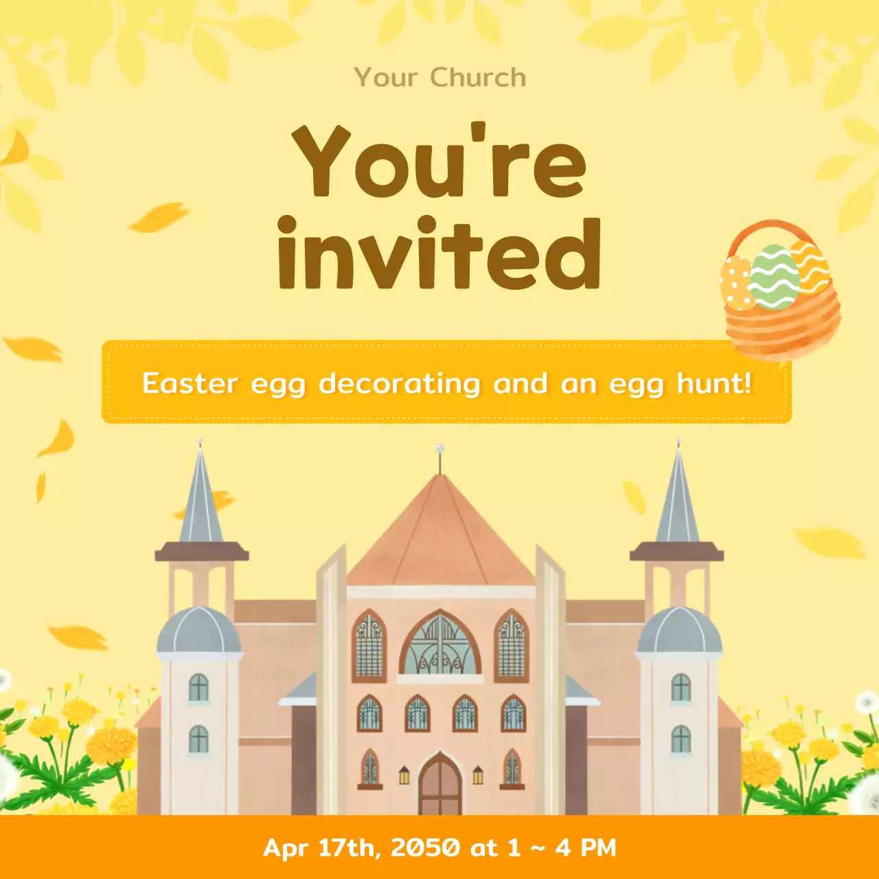 Yellow Floral Easter Day Church Invitation