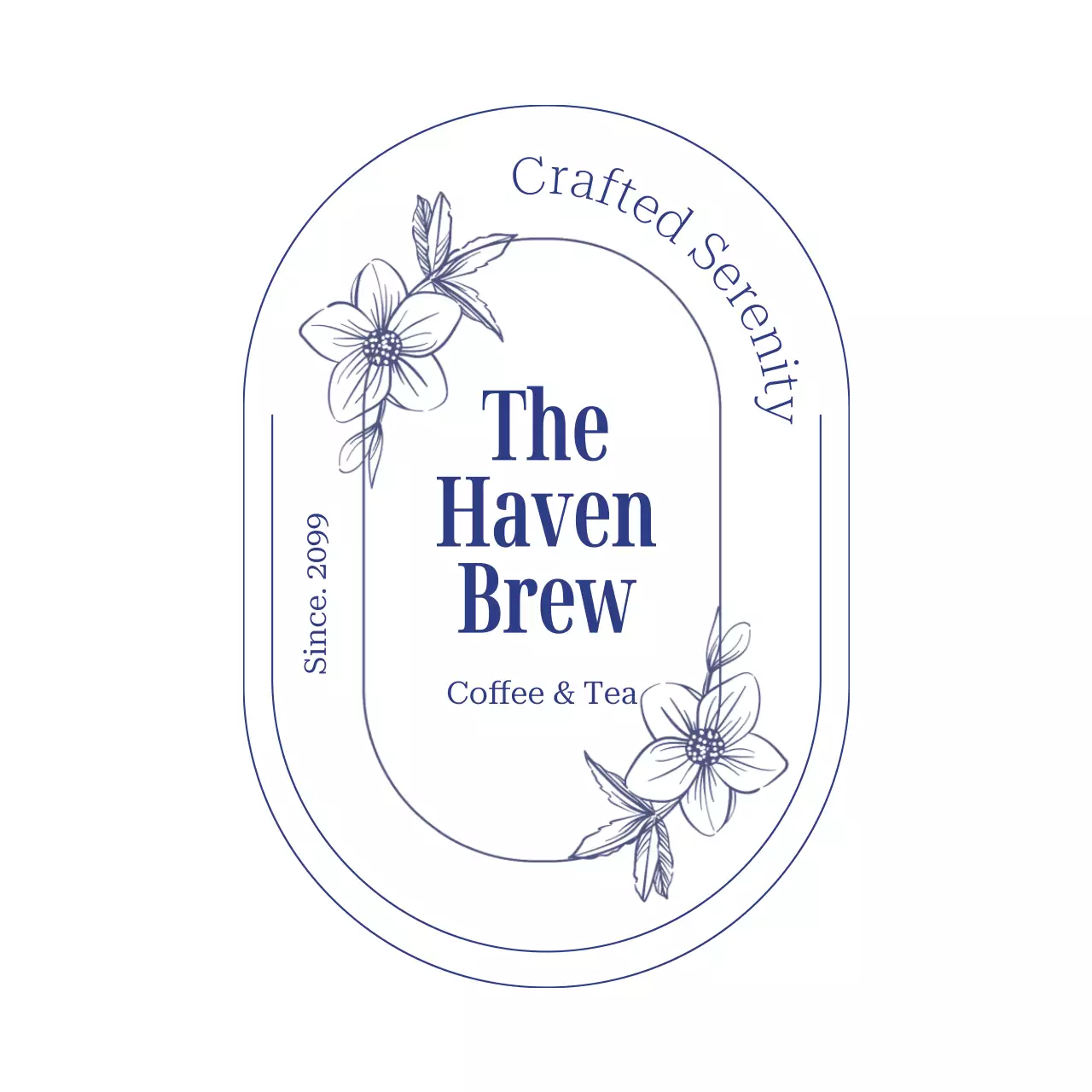 青 シンプル コーヒー ラベル ロゴカフェフレーム